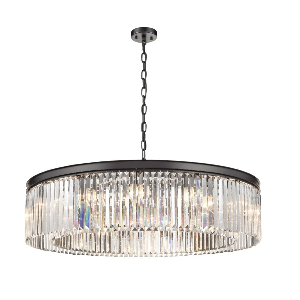 Perdita 12 Light Matt Black Pendant with Crystal Drops