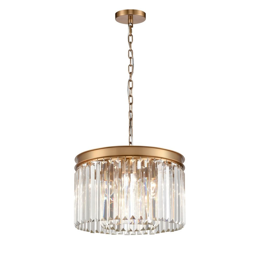 Perdita 5 Light Brushed Brass Pendant with Crystal Drops