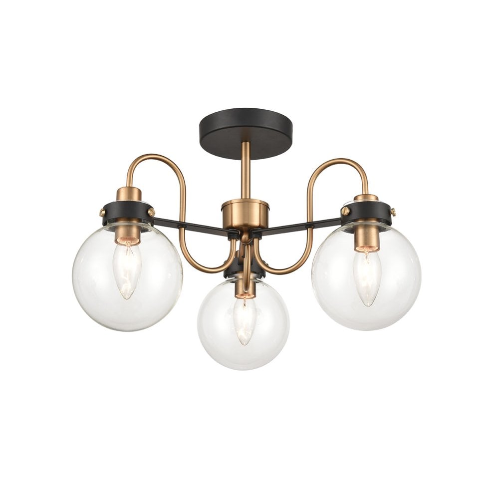Equinox 3 Light Semi Flush Fitting in Matt Black & Antique Gold