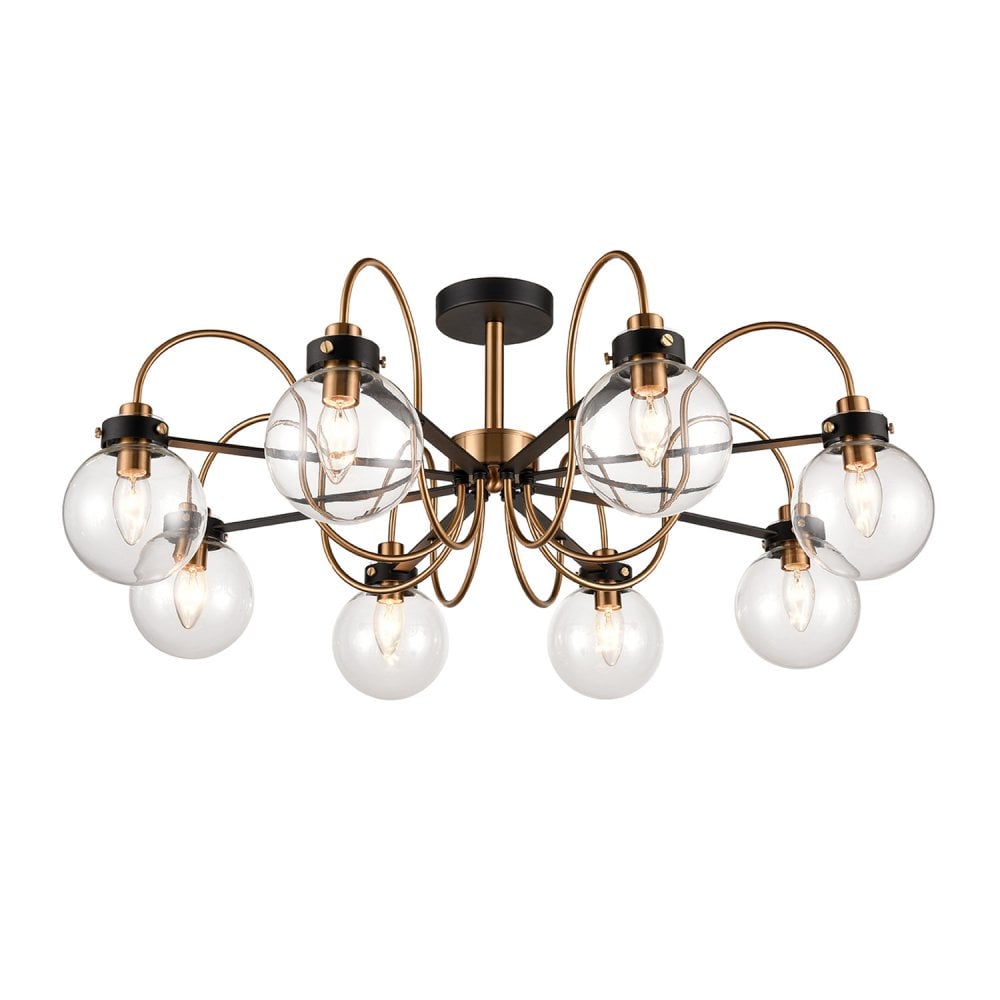 Equinox 8 Light Semi Flush Fitting in Matt Black & Antique Gold
