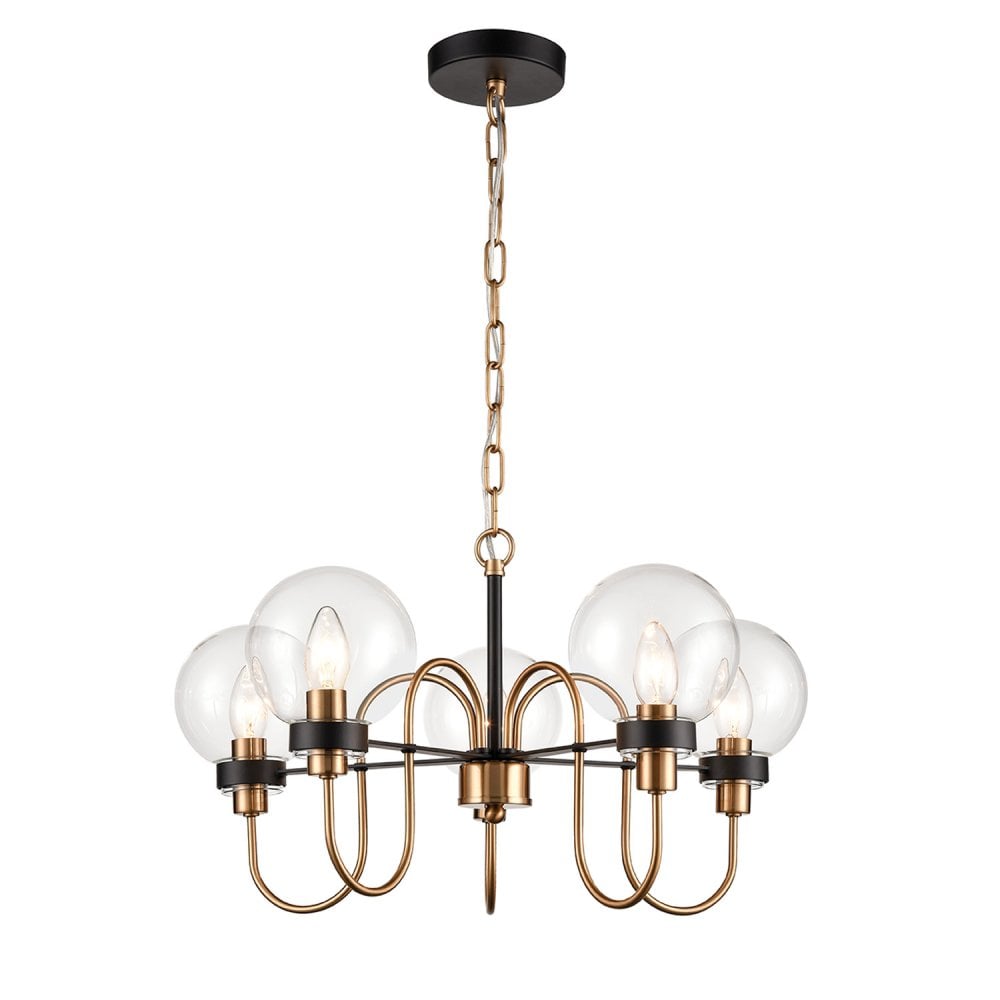 Equinox 5 Light Pendant in Matt Black & Antique Gold