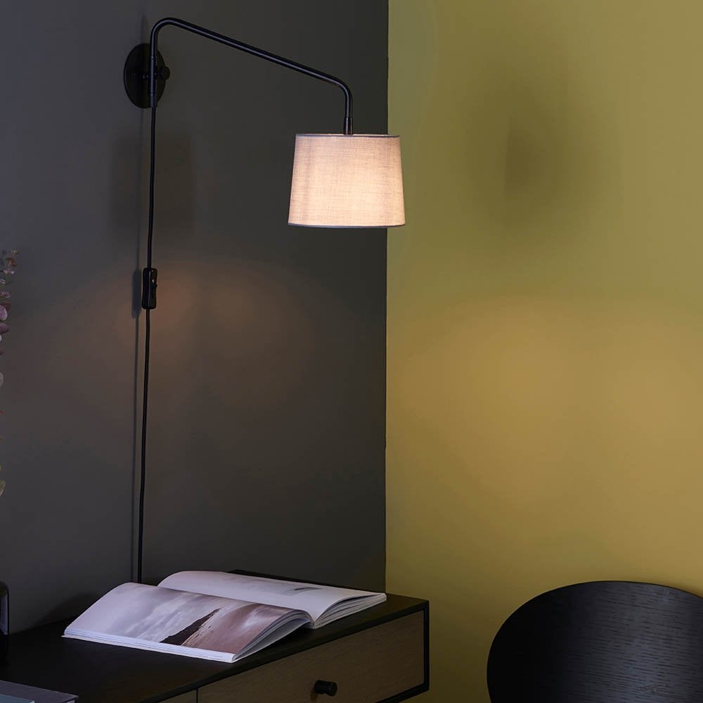 Carlson Small Modern Wall Light in Matt Black C/W Grey Shade