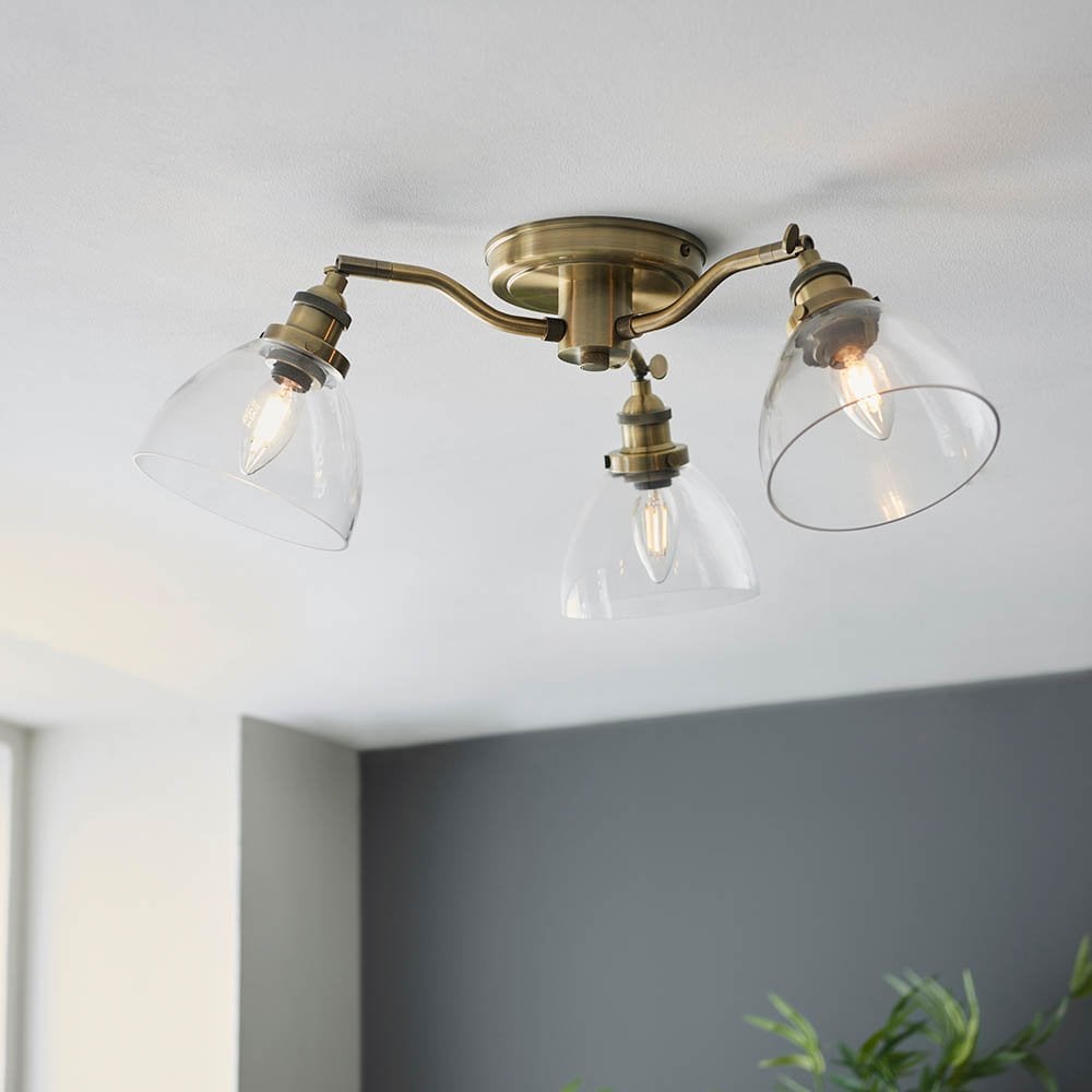 Hansen 3 Light Semi Flush Fitting in Antique Brass
