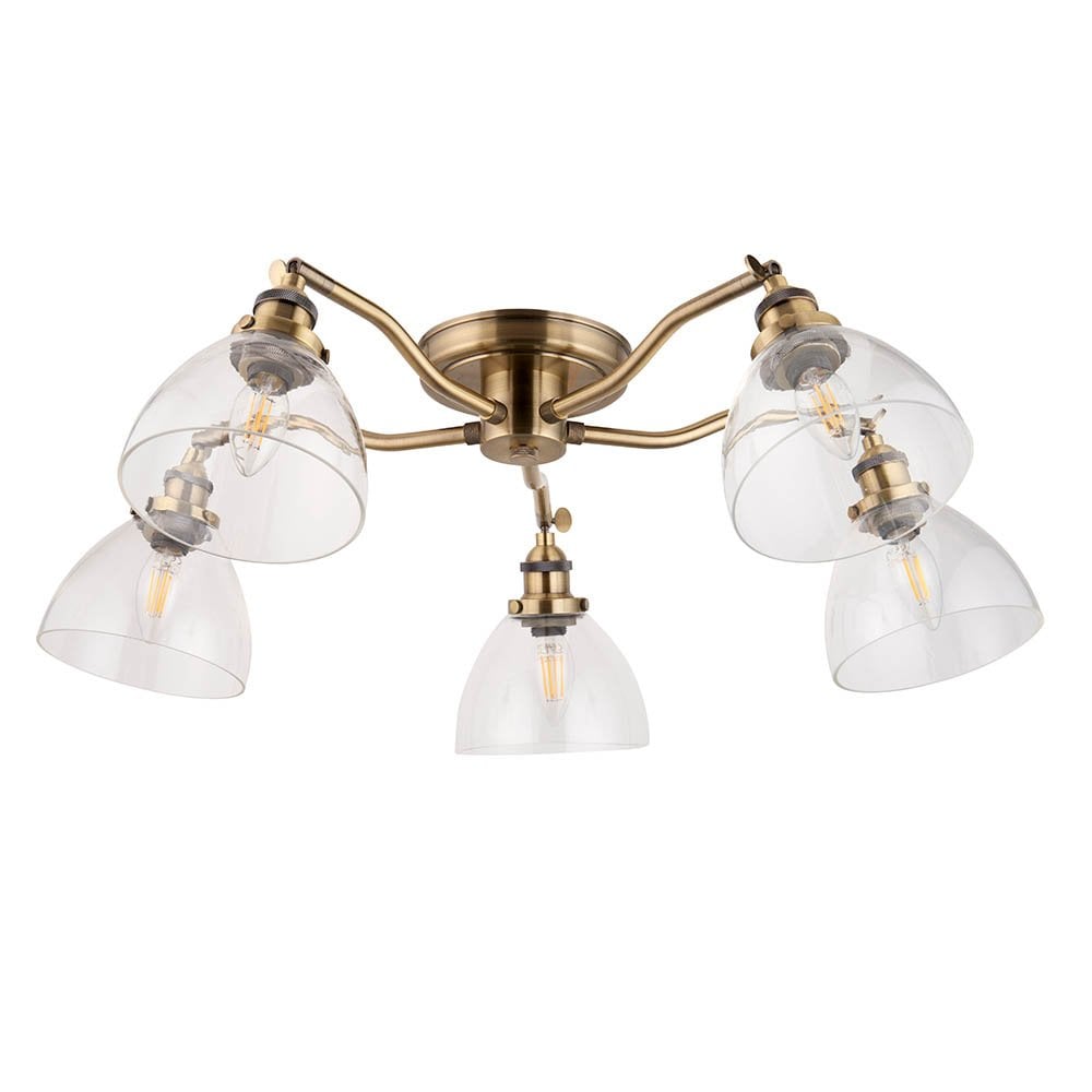 Hansen 5 Light Semi Flush Fitting in Antique Brass