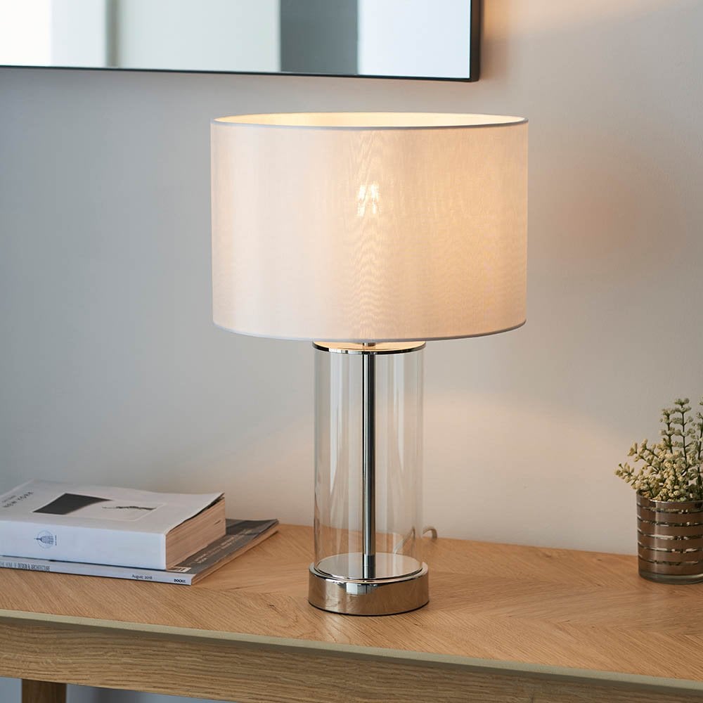 Lessina Small Touch Table Lamp in Bright Nickel C/W Shade