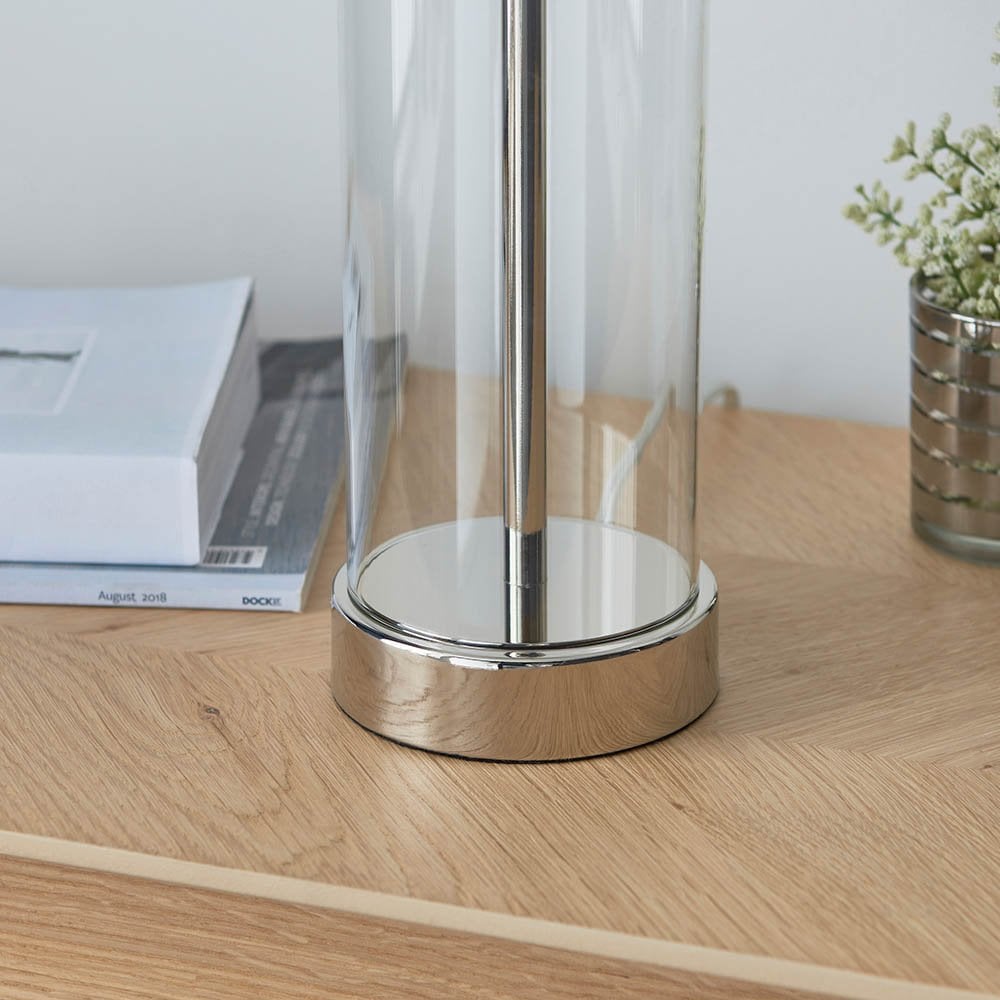 Lessina Small Touch Table Lamp in Bright Nickel C/W Shade