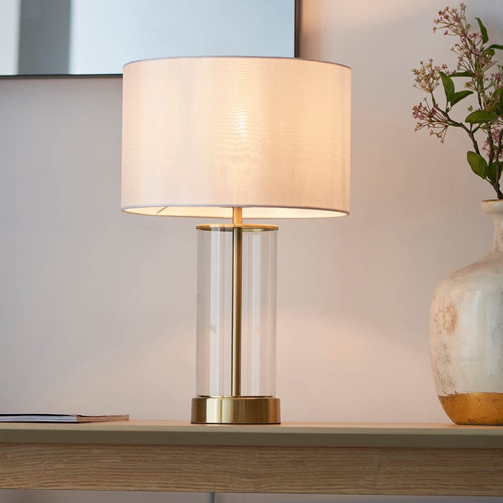 Lessina Small Touch Table Lamp in Satin Brass C/W Shade