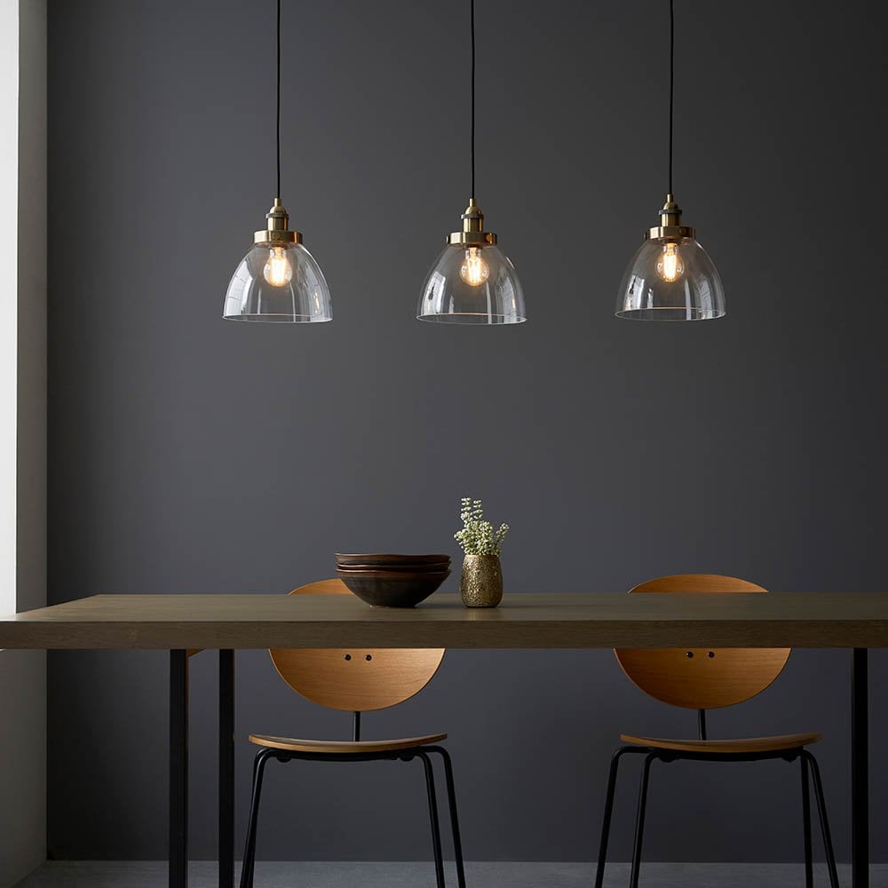 Hansen 3 Light Bar Pendant in Antique Brass & Glass