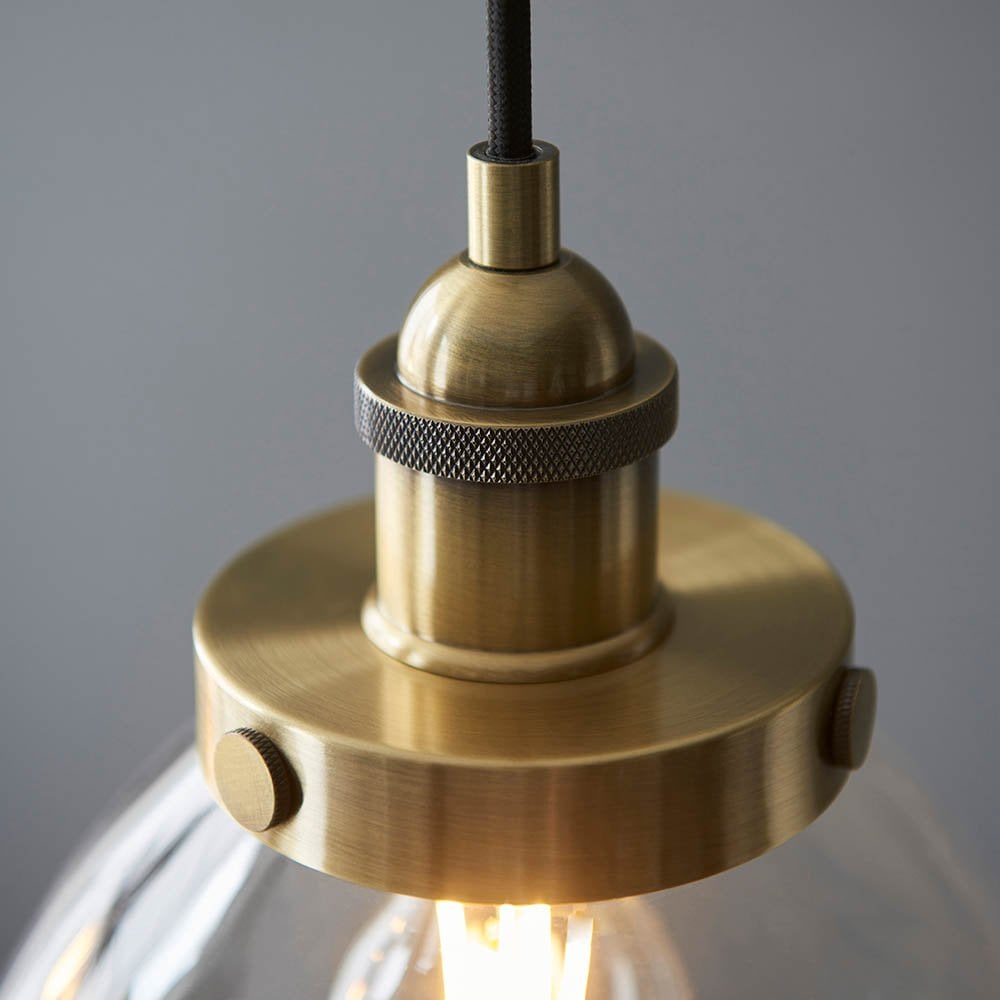 Hansen 3 Light Bar Pendant in Antique Brass & Glass