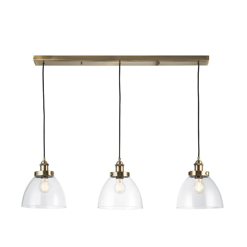 Hansen 3 Light Bar Pendant in Antique Brass & Glass