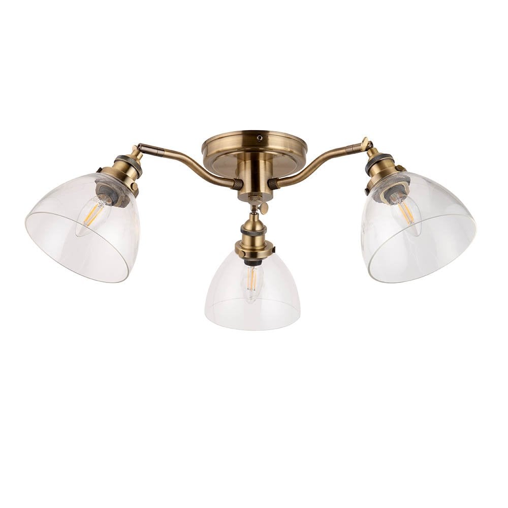 Hansen 3 Light Semi Flush Fitting in Antique Brass