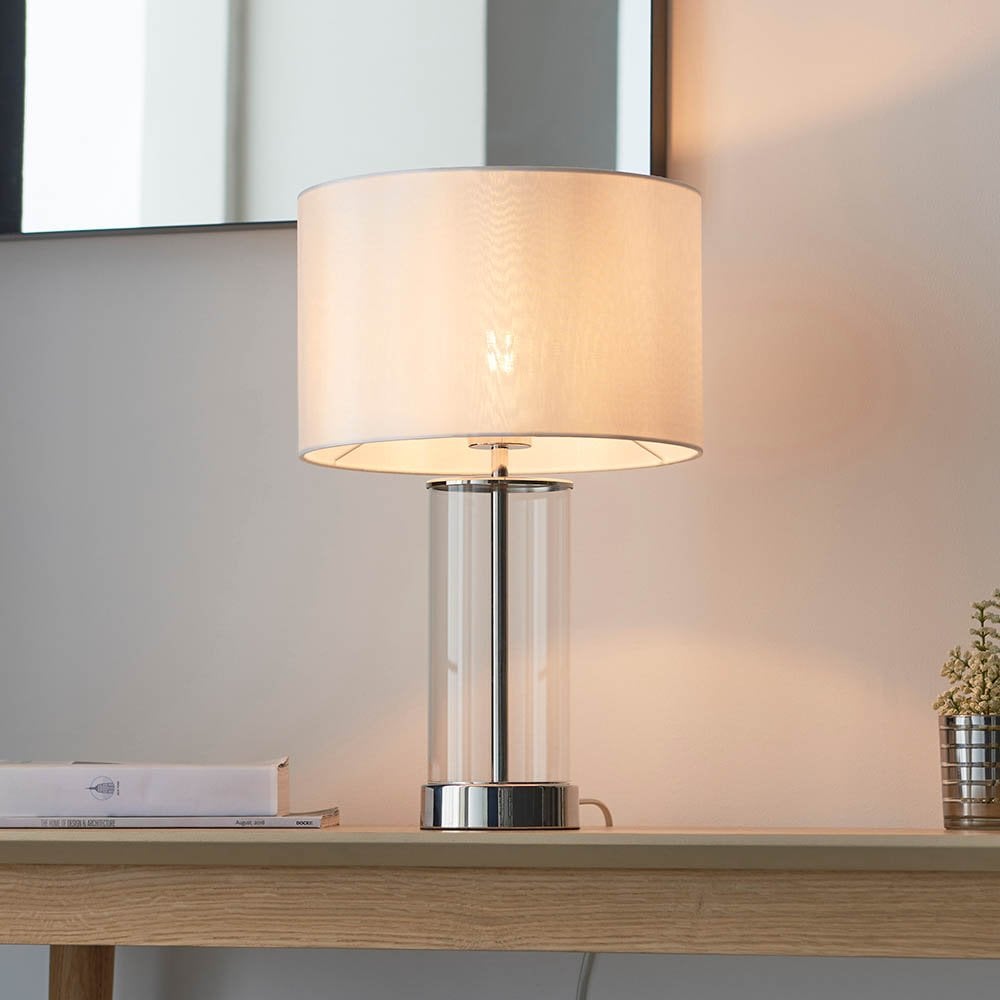 Lessina Small Touch Table Lamp in Bright Nickel C/W Shade