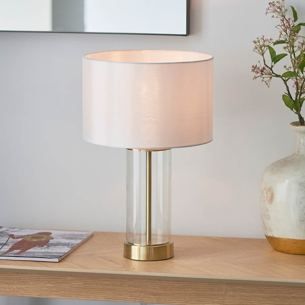 Lessina Small Touch Table Lamp in Satin Brass C/W Shade