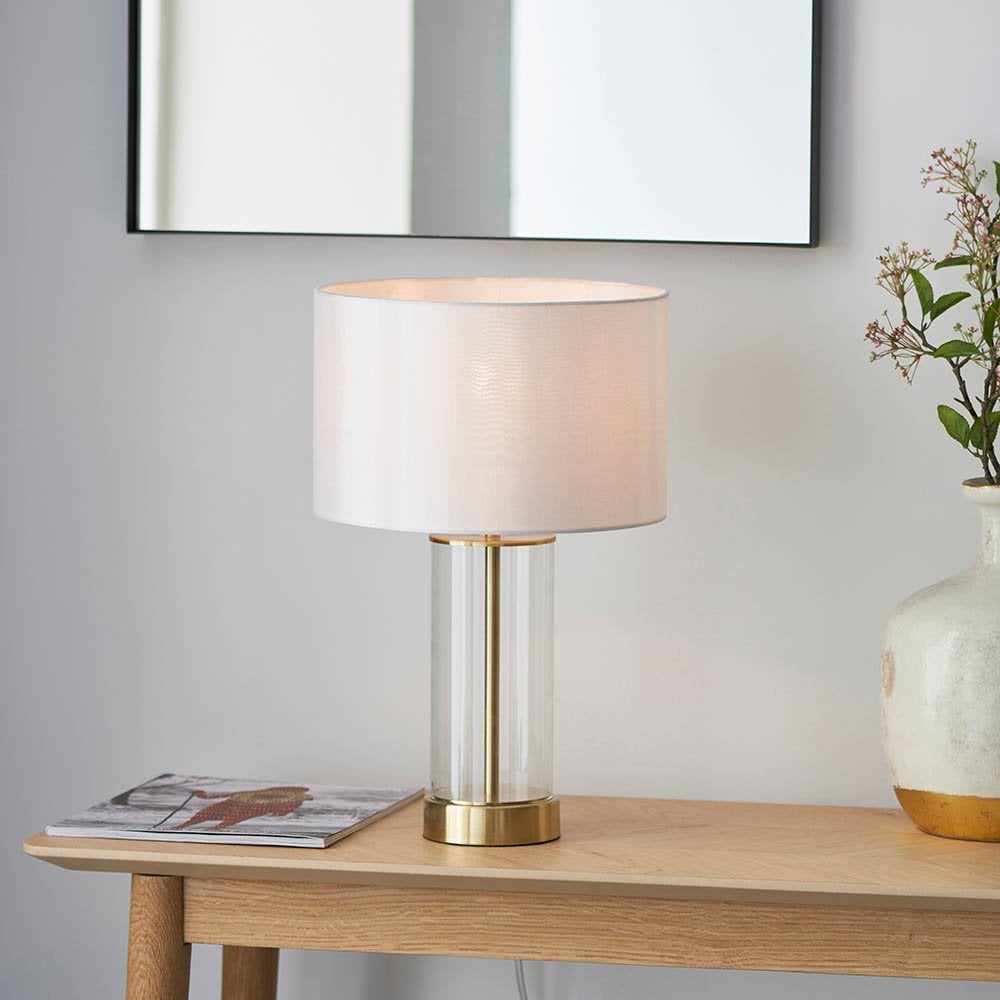 Lessina Small Touch Table Lamp in Satin Brass C/W Shade