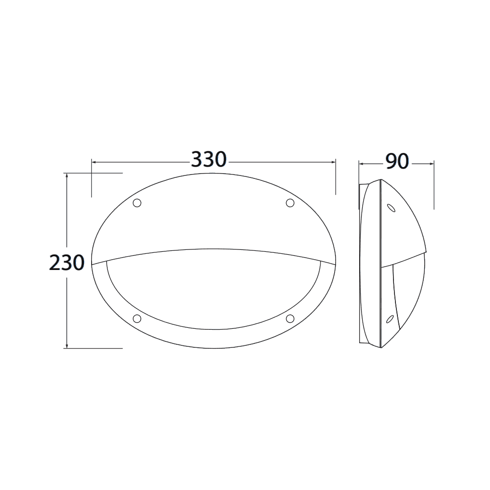 Maddi E27 Oval Bulkhead with Horizontal Eyelid Grey with Opal Diffuser