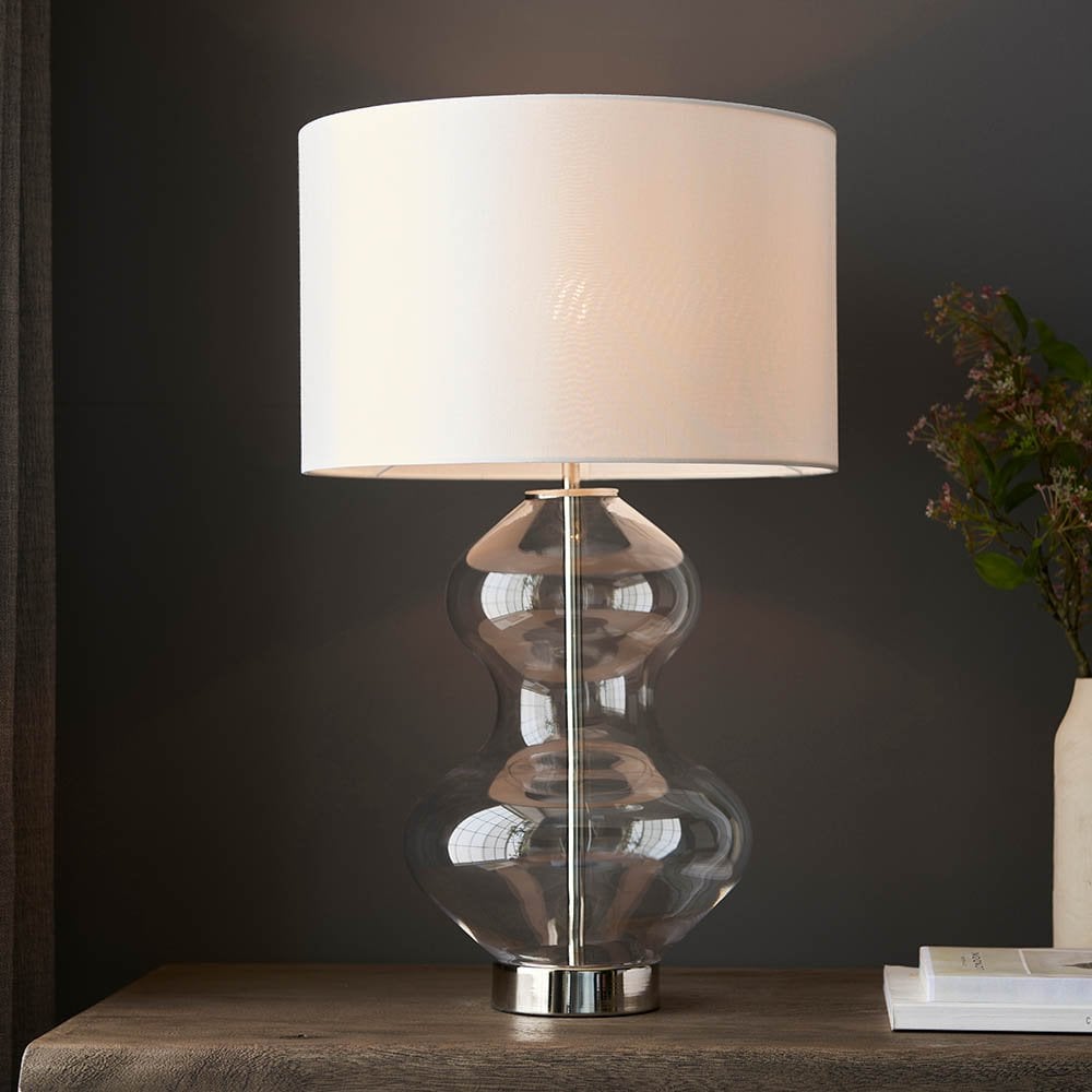Kelda Curvey Bright Nickel Table Lamp C/W Shade