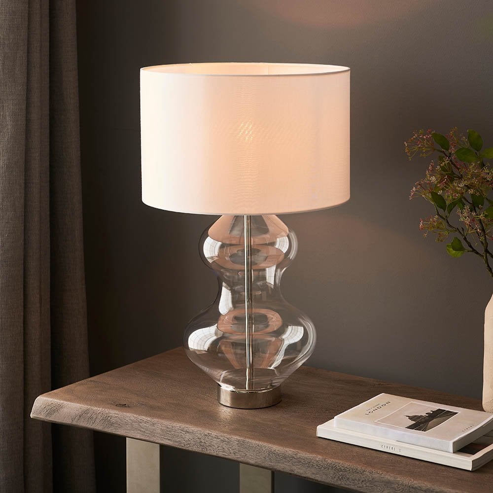 Kelda Curvey Bright Nickel Table Lamp C/W Shade