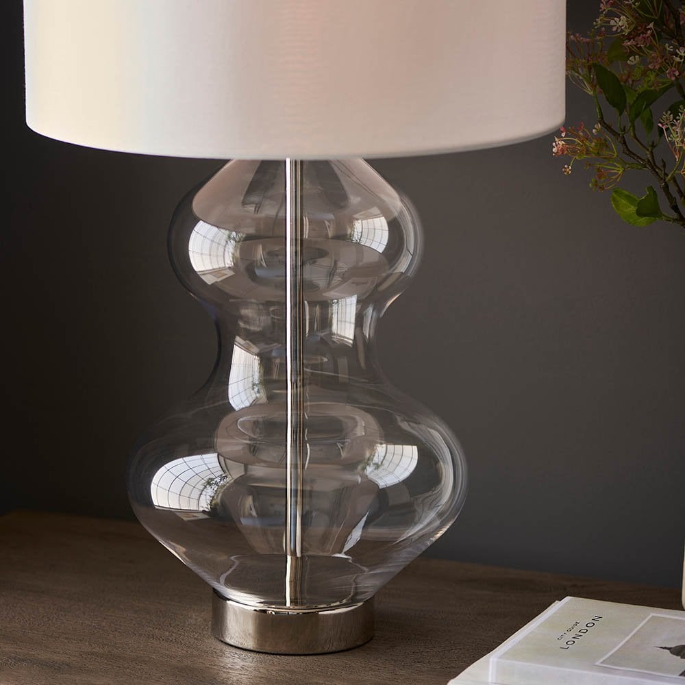 Kelda Curvey Bright Nickel Table Lamp C/W Shade
