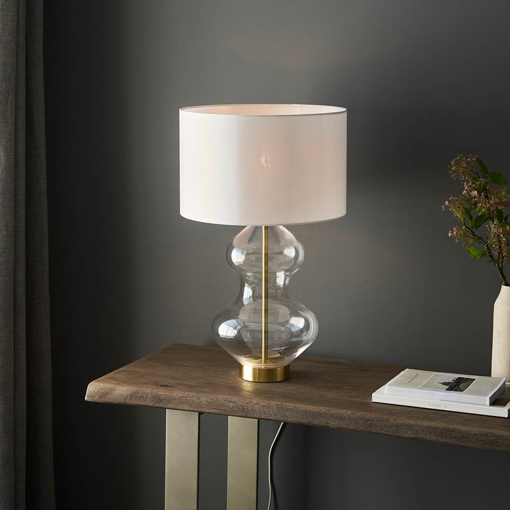 Kelda Curvey Satin Brass Table Lamp C/W Shade