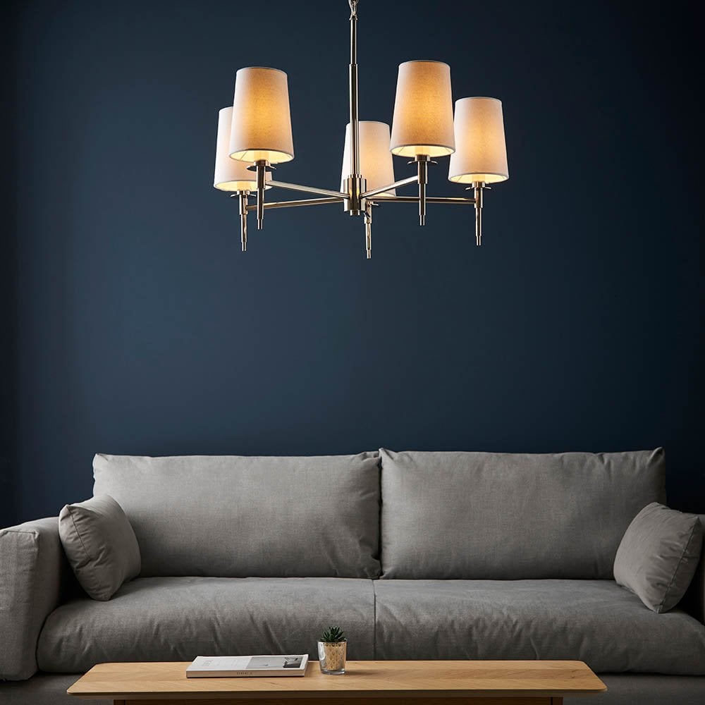 Roe 5 Light Polished Nickel Fitting C/W Shades
