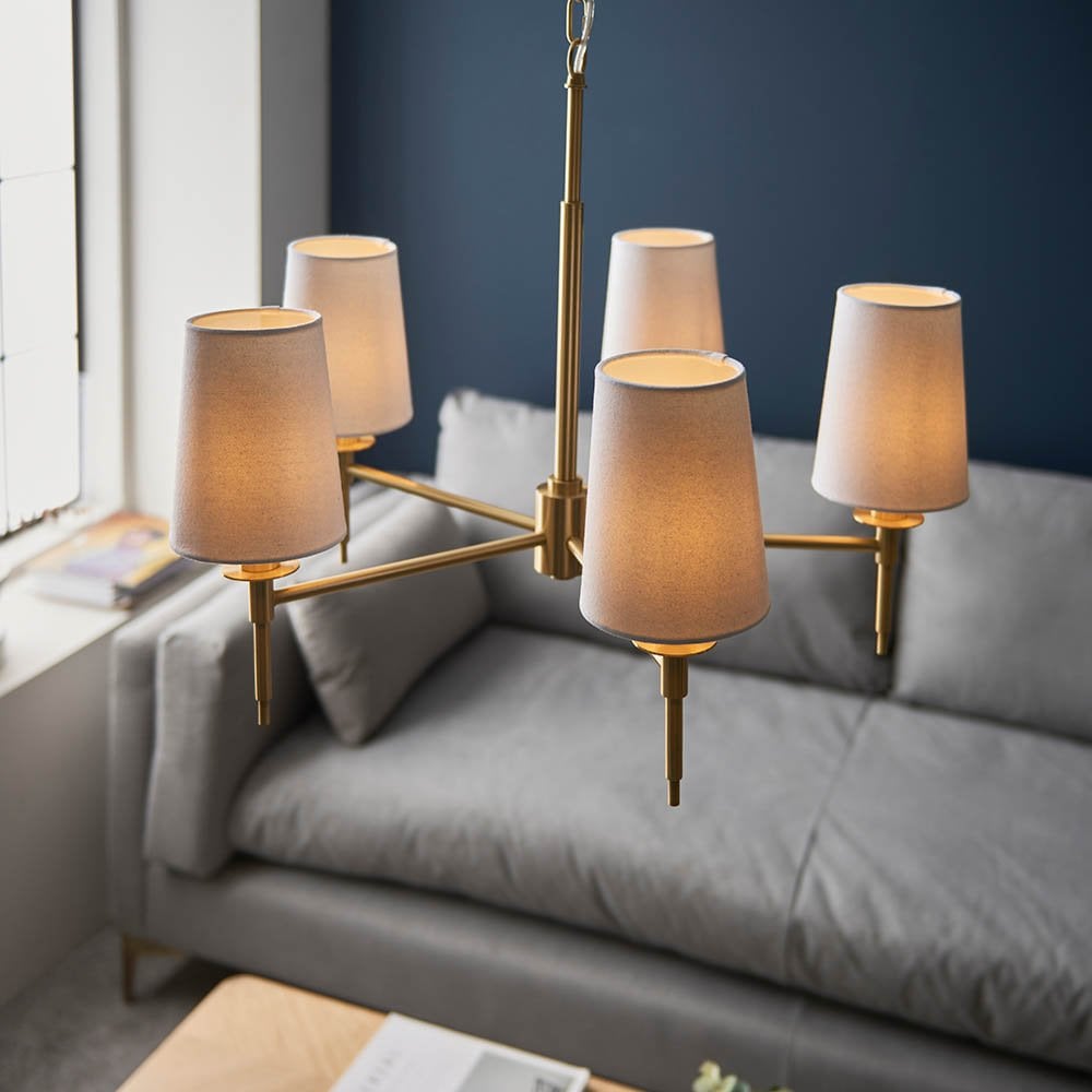 Roe 5 Light Satin Brass Fitting C/W Shades