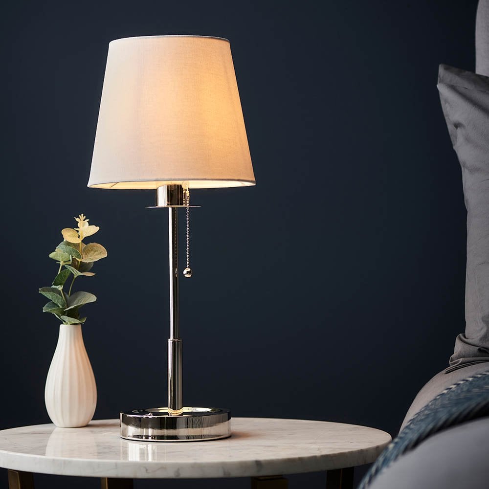 Roe Polished Nickel Table Lamp C/W Shade