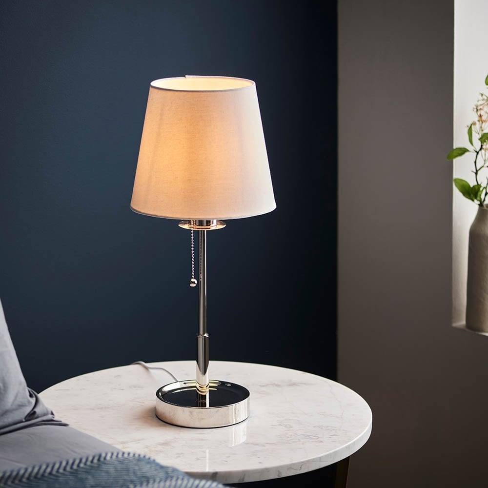 Roe Polished Nickel Table Lamp C/W Shade
