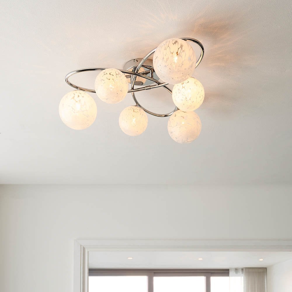 Chrome 6 Light Semi Flush with Confetti Glass