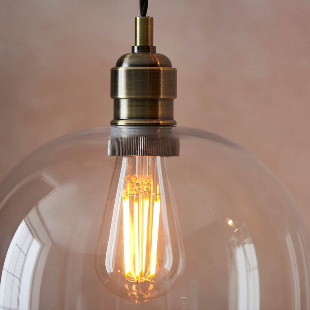 Large Antique Brass & Clear Glass Pendant
