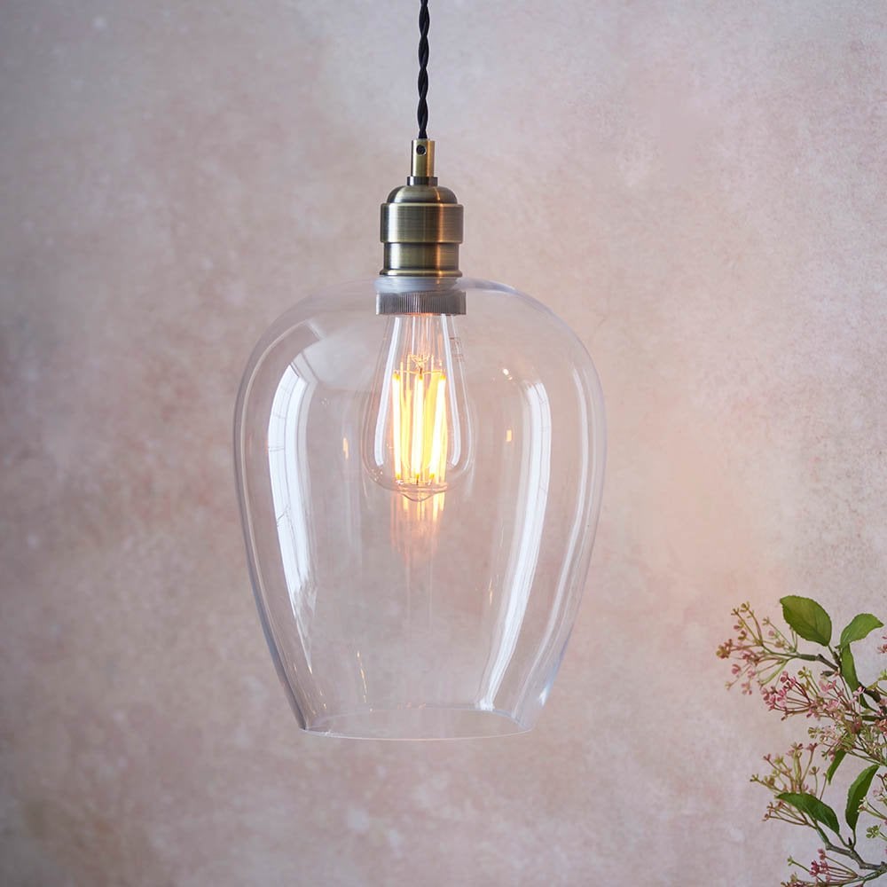 Small Antique Brass & Clear Glass Pendant