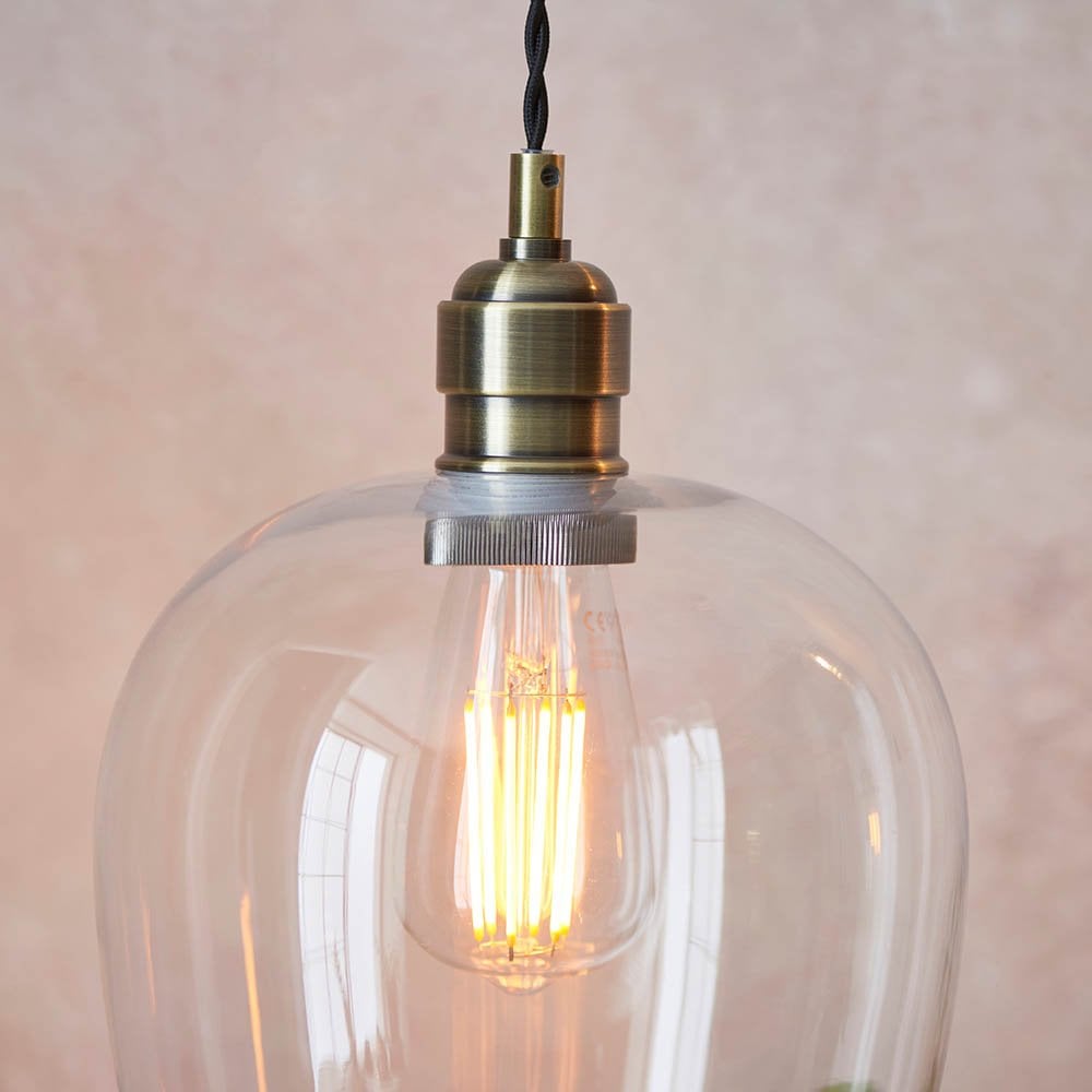 Small Antique Brass & Clear Glass Pendant