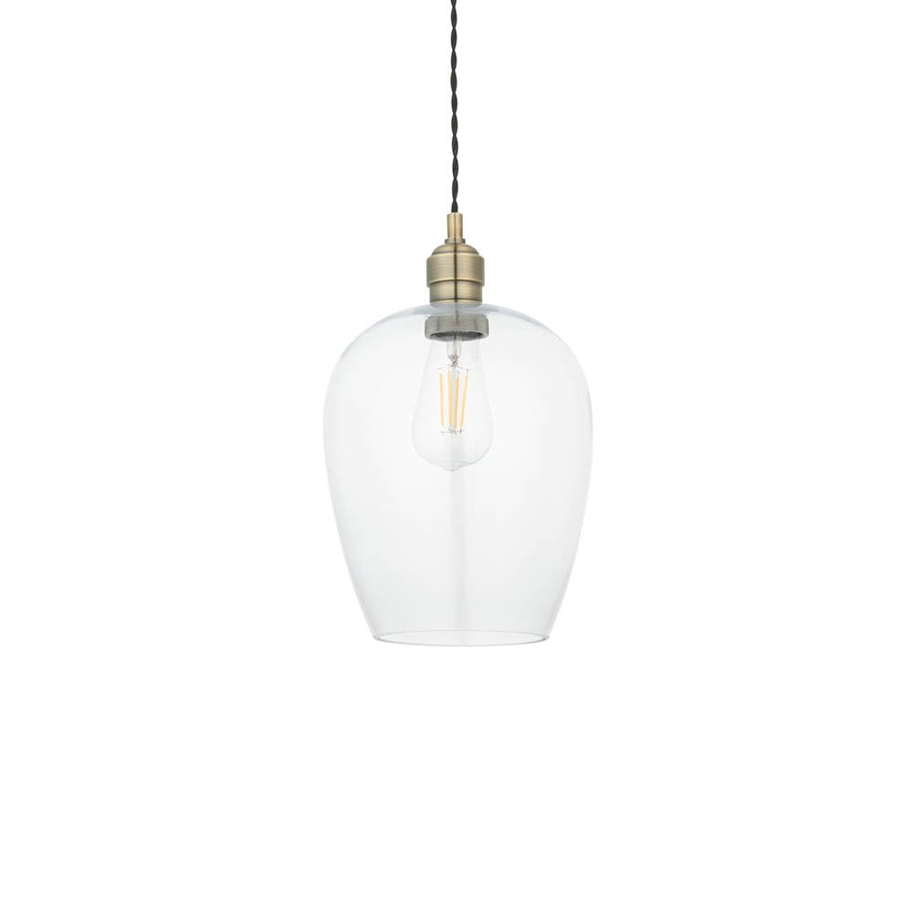 Small Antique Brass & Clear Glass Pendant
