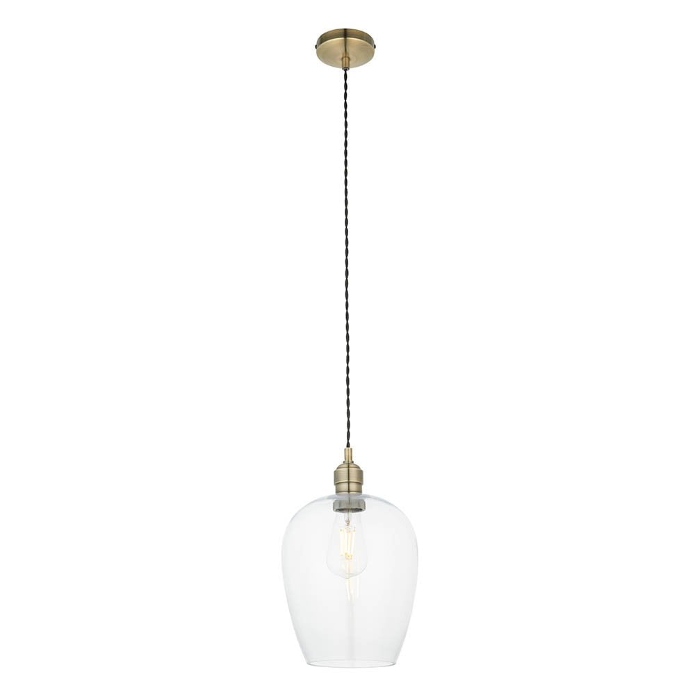 Small Antique Brass & Clear Glass Pendant