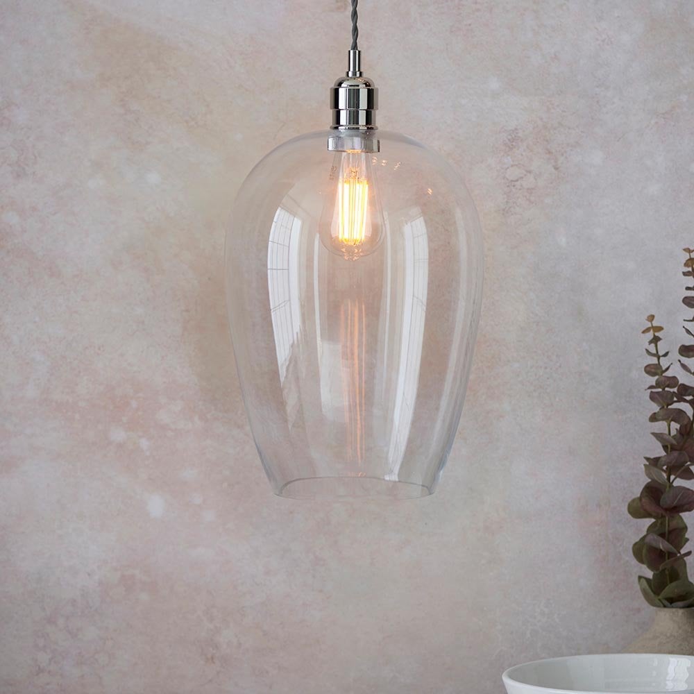 Large Polished Nickel & Clear Glass Pendant