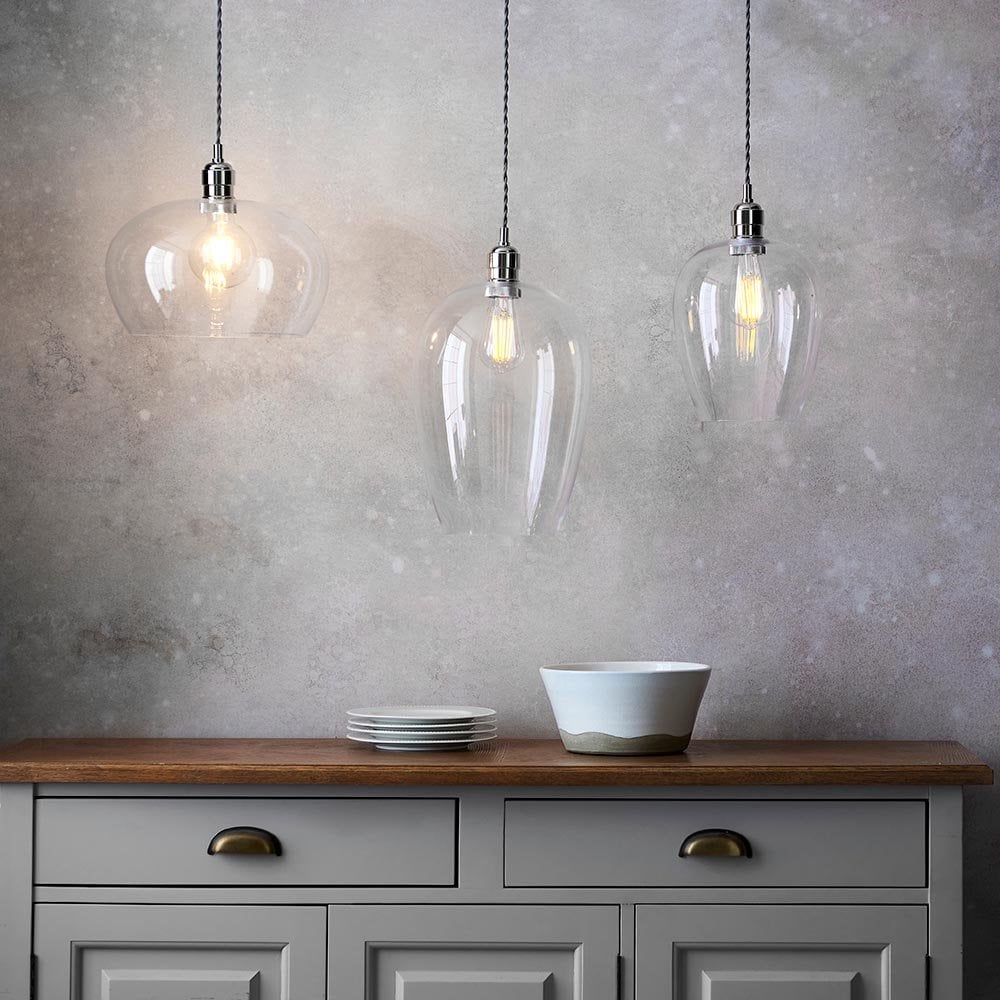 Large Polished Nickel & Clear Glass Pendant