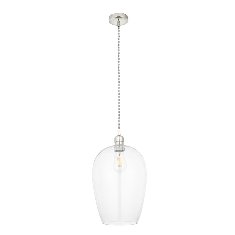 Large Polished Nickel & Clear Glass Pendant