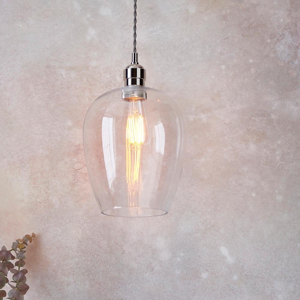 Small Polished Nickel & Clear Glass Pendant