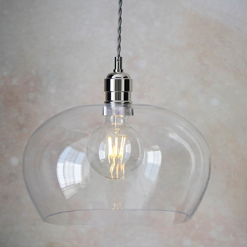 Polished Nickel Glass Bowl Pendant