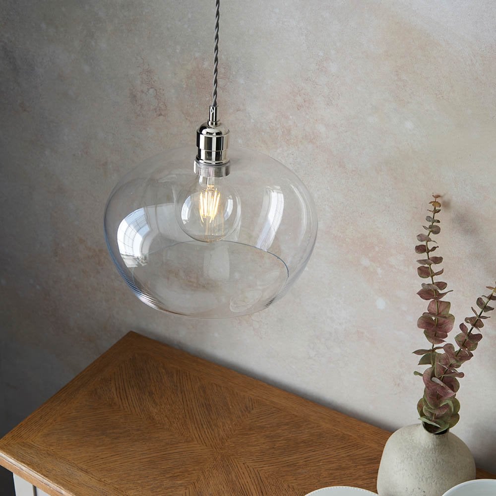 Polished Nickel Glass Bowl Pendant