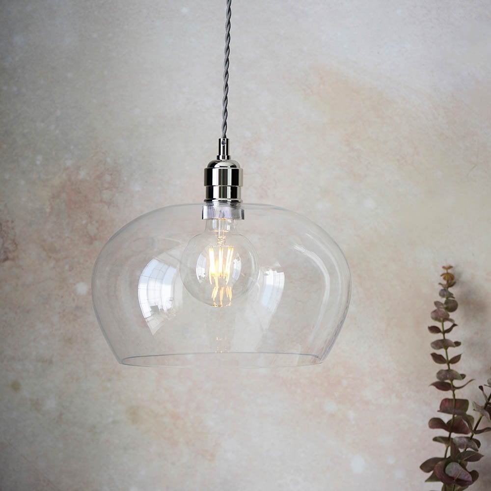 Polished Nickel Glass Bowl Pendant