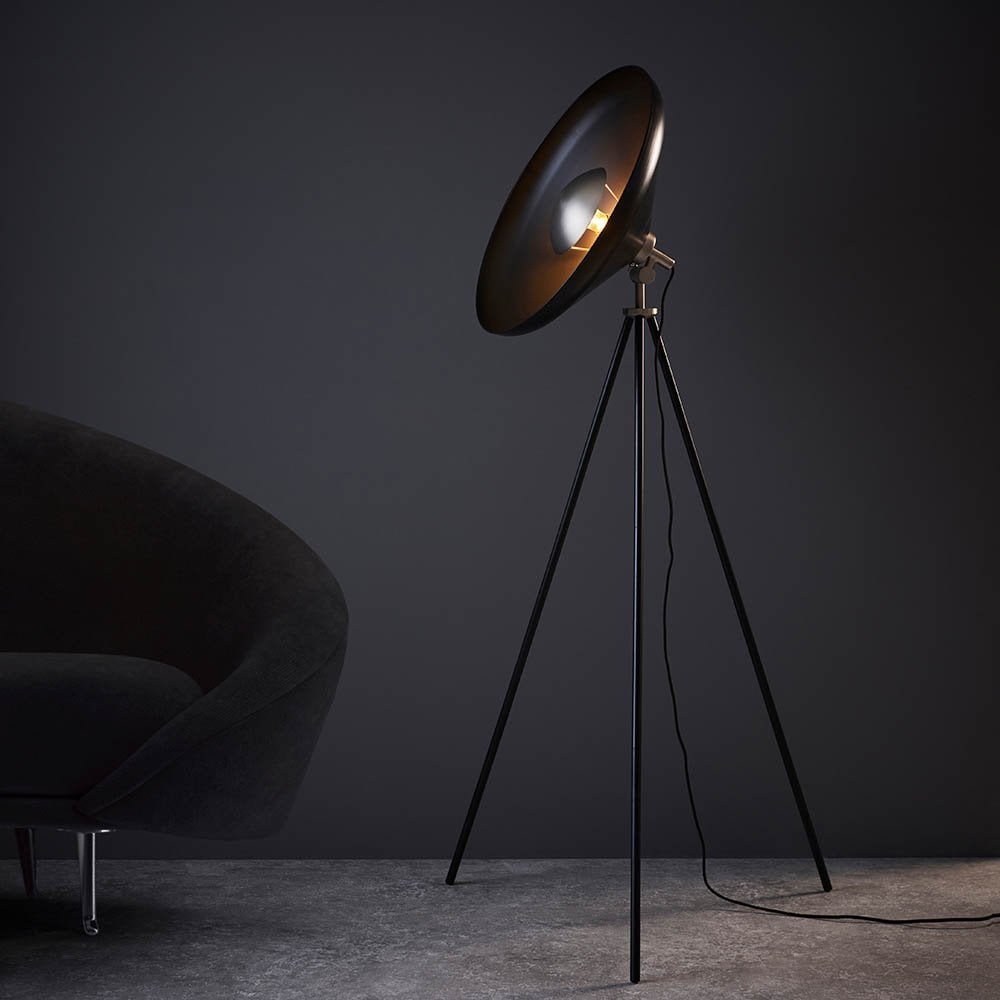 Glo Matt Black & Nickel Tripod Floor Lamp