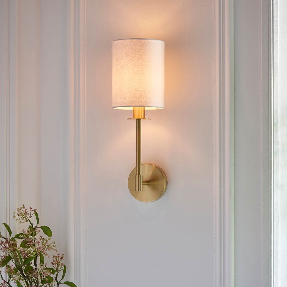 Sancerre Satin Brass Wall Light C/W White Shade