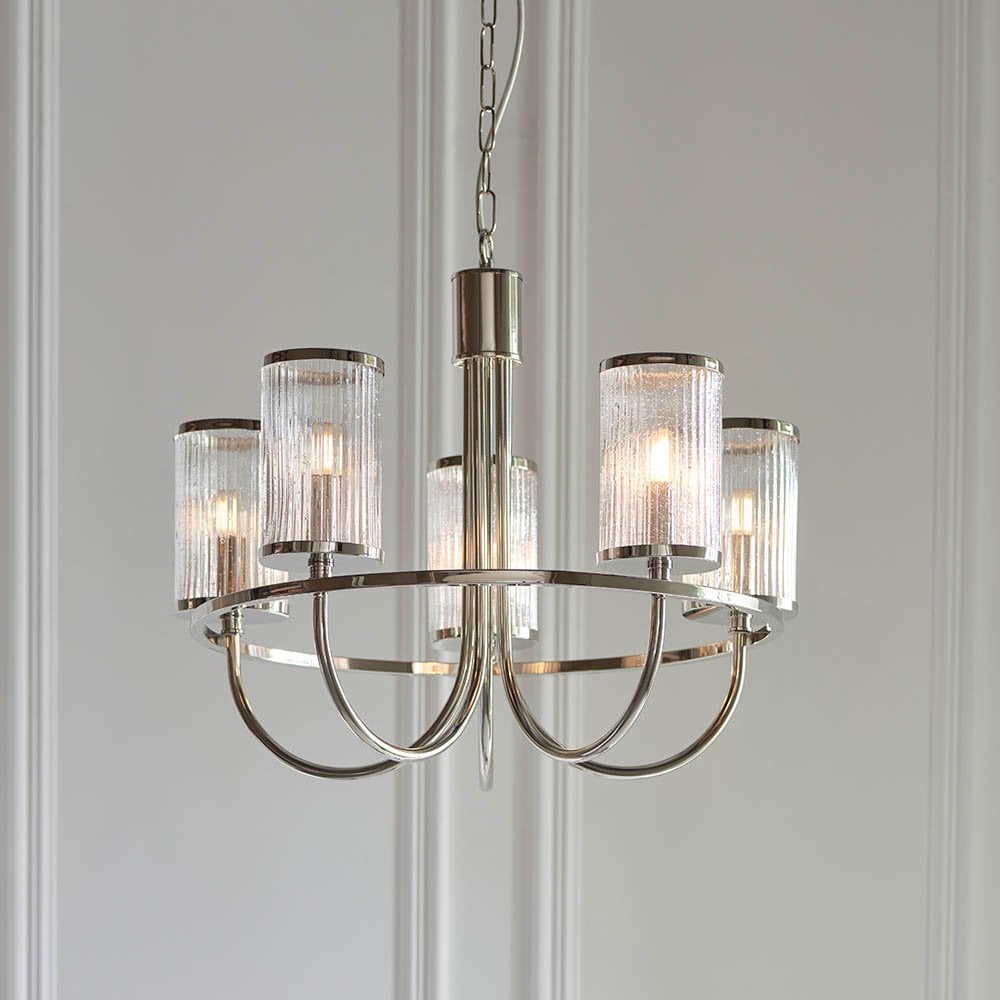 Henbury Bright Nickel Pendant with Ribbed Glass