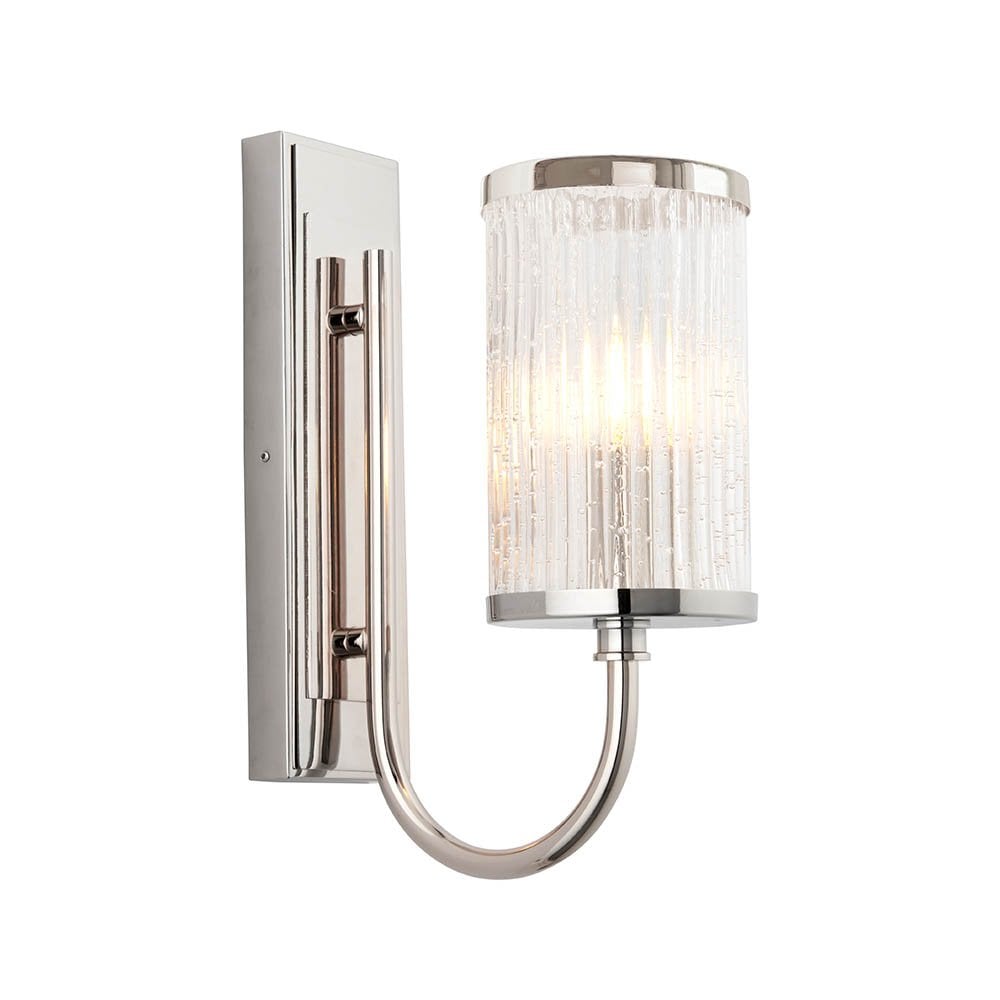 Henbury Bright Nickel Wall Light with Ribbed Glass