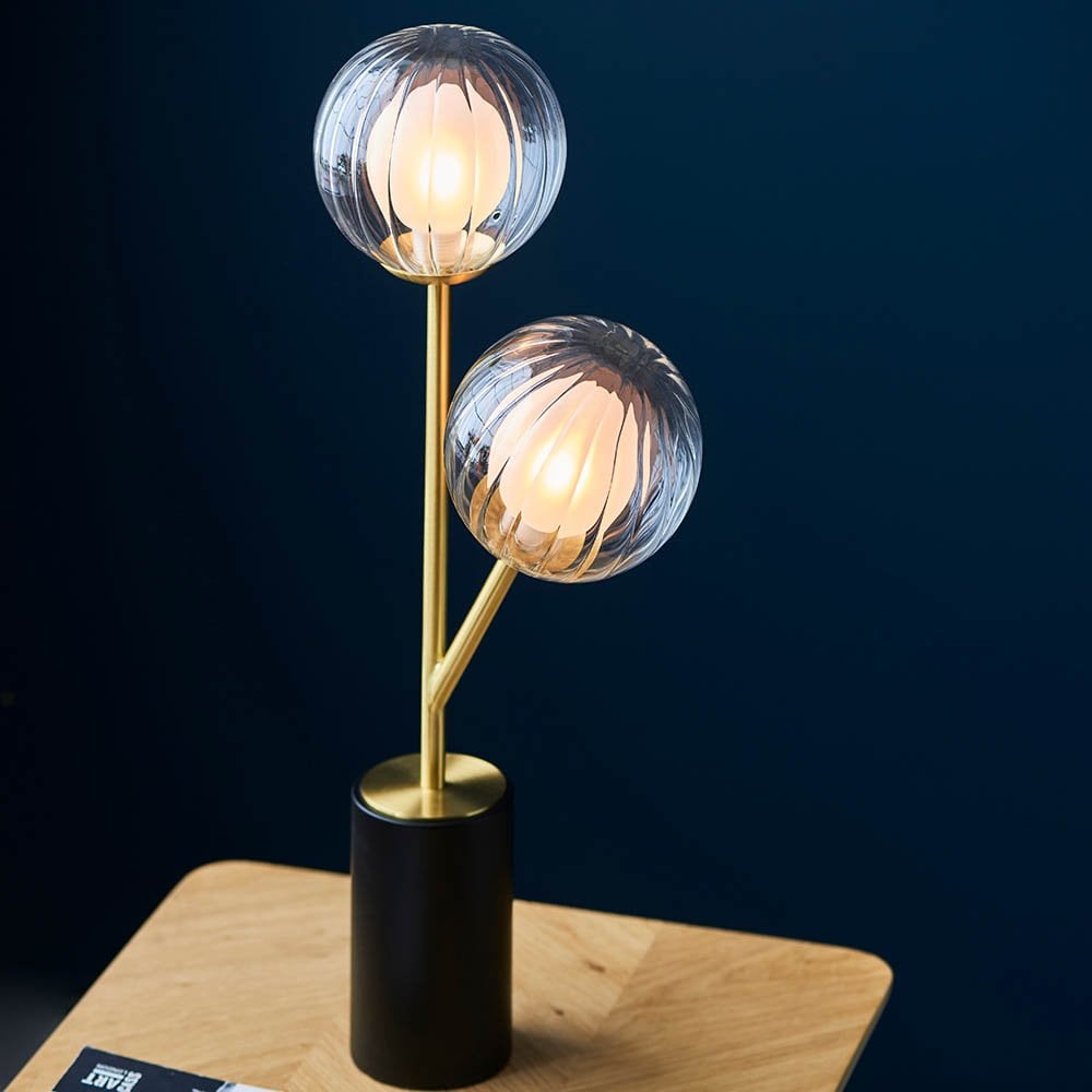 March Table Lamp in Satin Brass & Black Detail