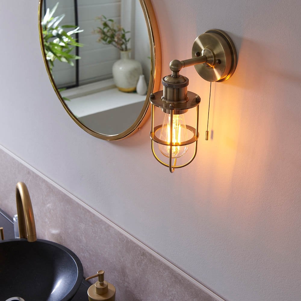 Crew Antique Brass Cage Wall Light