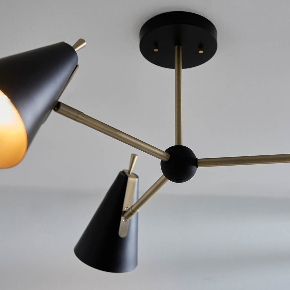 Matt Antique Gold & Matt Black 3 Light Semi Flush