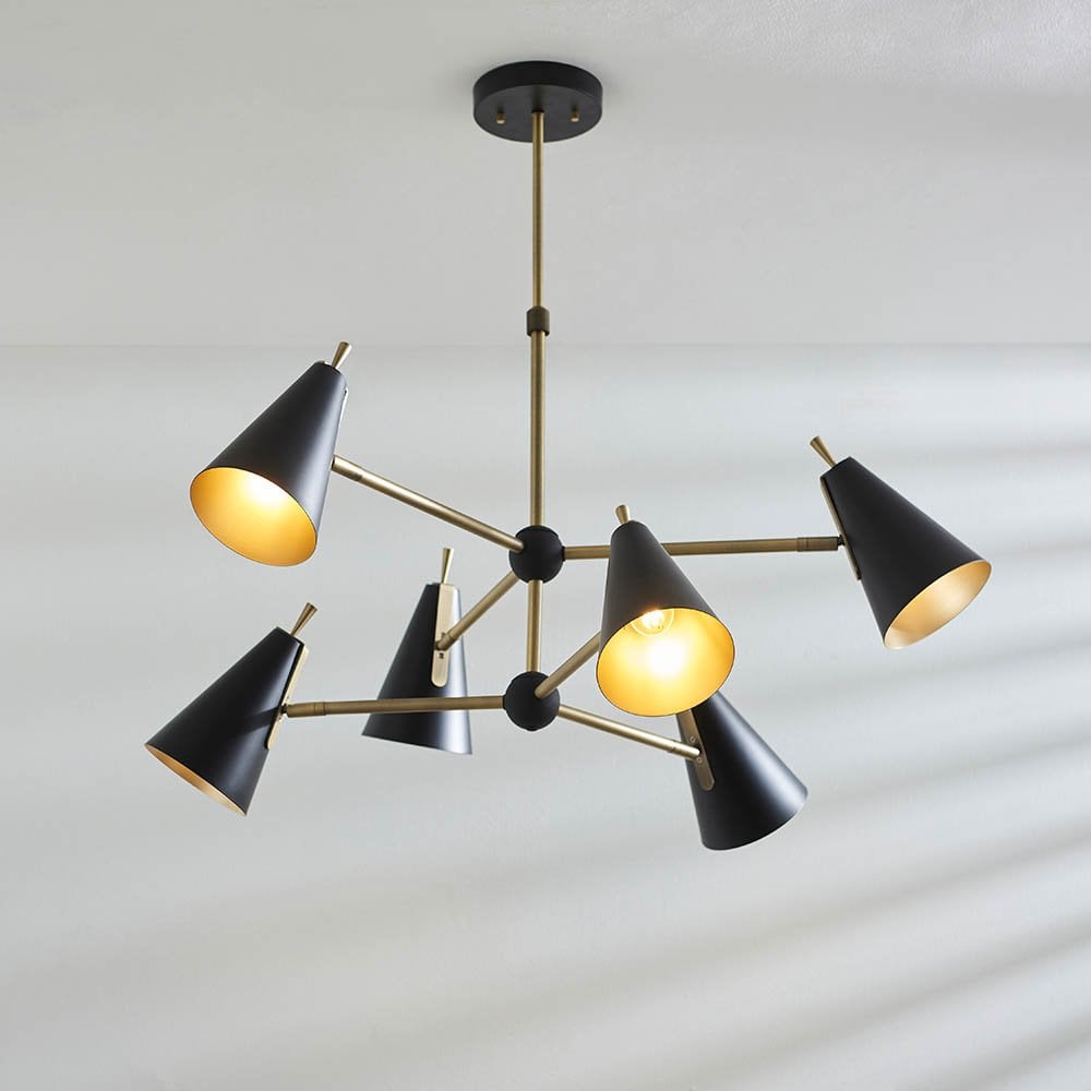 Everett Matt Antique Gold & Matt Black 6 Light Pendant