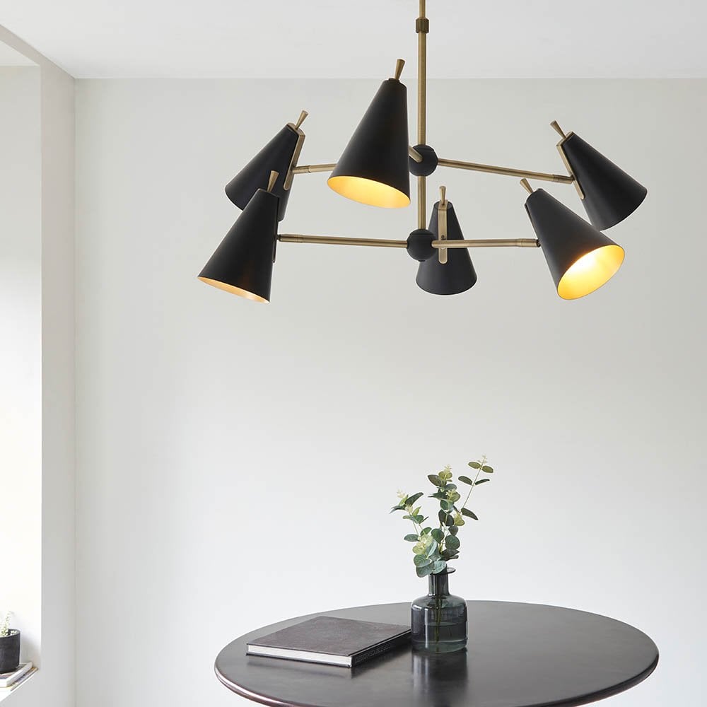 Everett Matt Antique Gold & Matt Black 6 Light Pendant