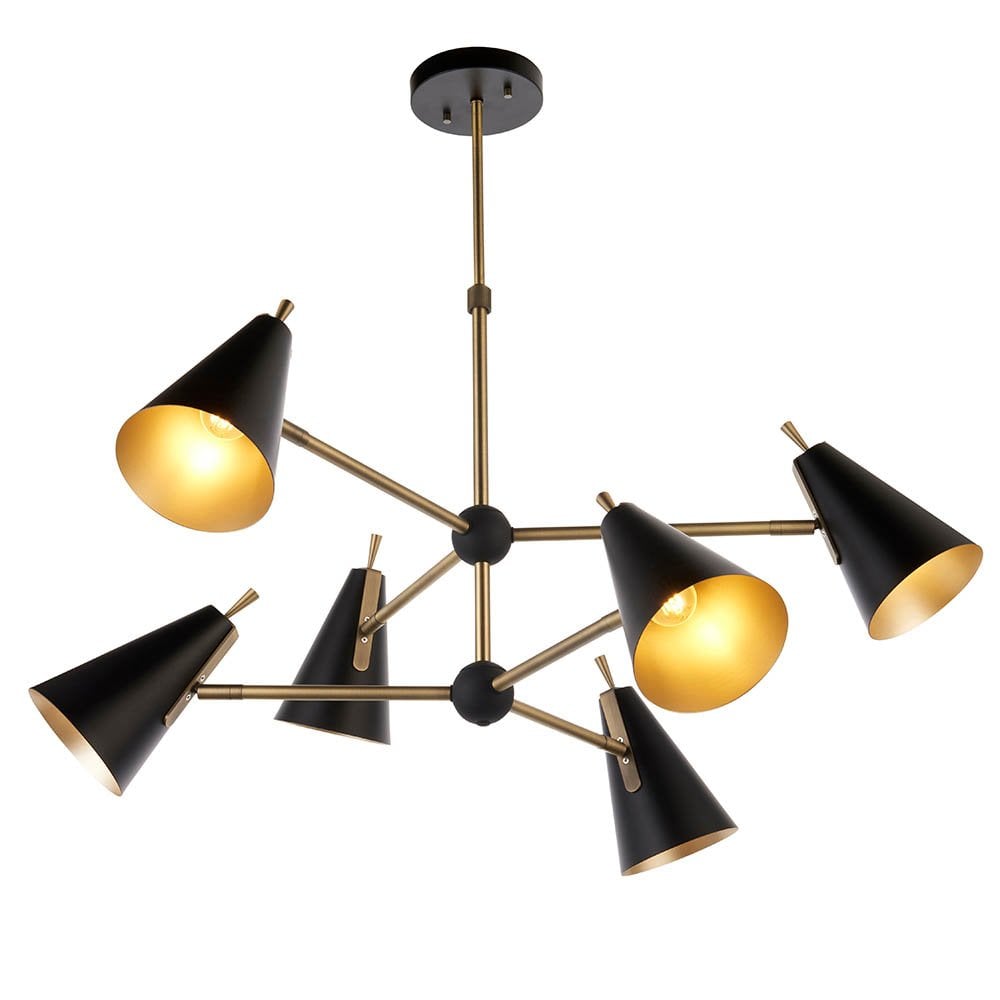 Everett Matt Antique Gold & Matt Black 6 Light Pendant